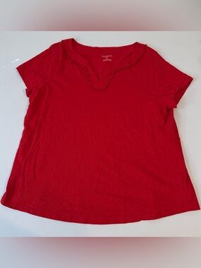 TALBOTS - WOMENS - PLAIN RED SHIRT WITH FRINGE DESIGN